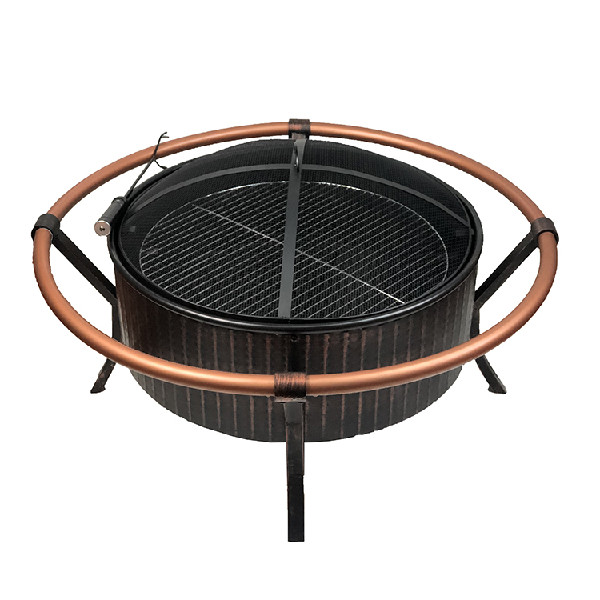 Garden portable outdoor fire pit bowl smokeless camping steel rattan pattern circle barbecue grill wood burning firepit brazier