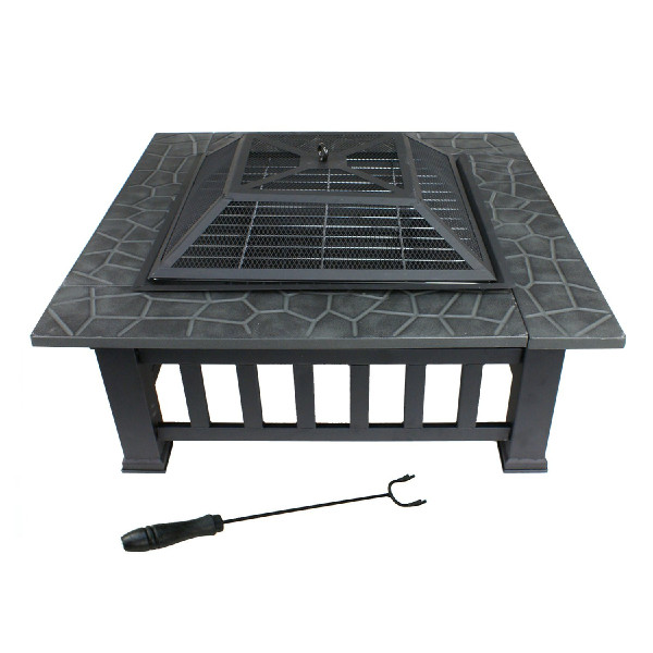 Outdoor backyard patio garden square metal fire pit bowl Stove Fireplace wood burning portable With Cover Poker Firepit brazier